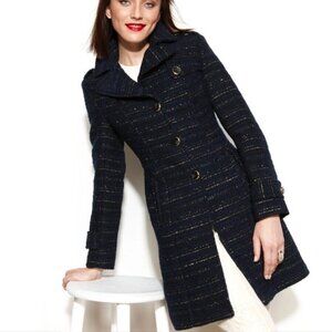 Kenneth Cole Reaction Women's Blue Boucle Metallic-striped Walker Coat Size 2